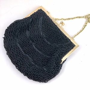 Vintage Black Beaded Evening Bag Purse Prom Homecoming